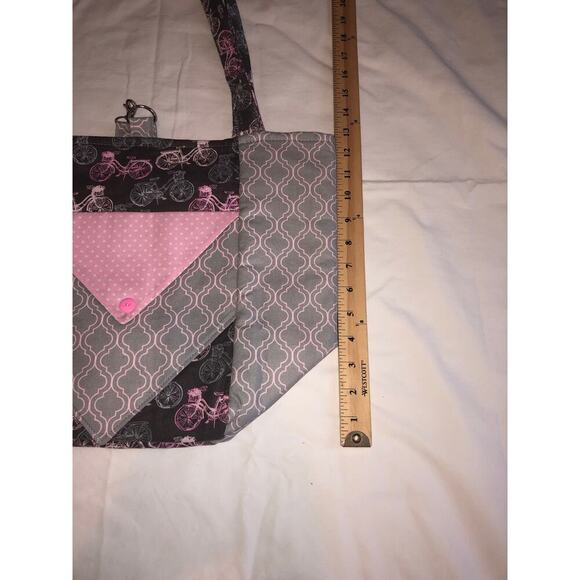 Bag Shoulder Tote Handmade Bicycle Print Pink Gray Blue New Fabric Lightweight - Picture 5 of 8